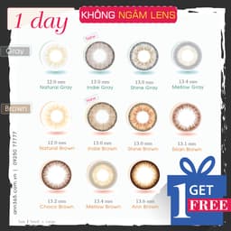 Thumbnail Lens mắt cận ANN365 - bộ sưu tập 1 ngày màu nâu, xám không cần ngâm - 1 chiếc 1