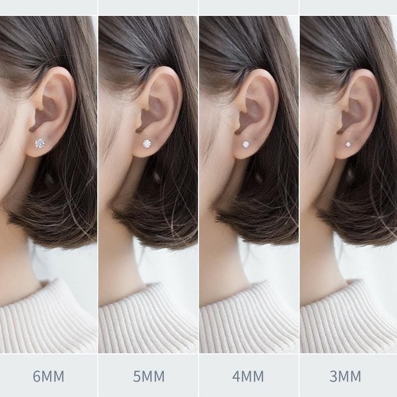 Ảnh Bông Tai Nụ Đá 4 Chấu Chốt Bạc Ta - Thương Hiệu Minh Canh Jewelry 2