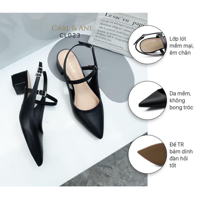 Ảnh Carl & Ane - Giày gót vuông mũi nhọn kiểu dáng thanh lịch cao 3,5cm màu đen - CL023 1
