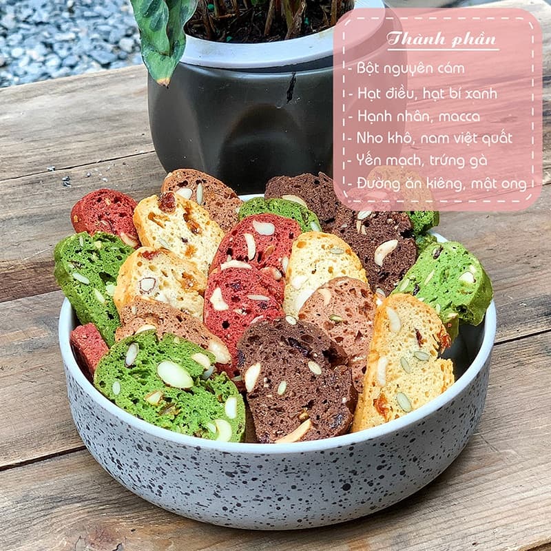 Ảnh Bánh BISCOTTI ONFOD ăn kiêng giảm cân nguyên cám không đường mix 5 vị dành cho người giảm cân eat clean, tiểu đường 4