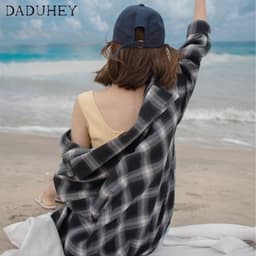 Thumbnail Áo khoác sơ mi DADUHEY tay dài kẻ sọc ca rô kiểu retro Hàn Quốc cá tính cho nam và nữ 3 màu lựa chọn 4