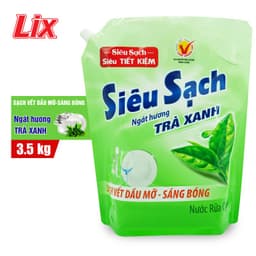 Thumbnail Nước rửa chén LIX 3.5KG siêu sạch hương trà xanh loại túi N8101 làm sạch vết bẩn dầu mỡ không hại da tay 3