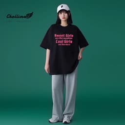 Thumbnail Áo thun unisex tay lỡ Chollima form rộng in chữ SWEET GIRL AT007 chất vãi cotton co giãn 2 chiều mát 1
