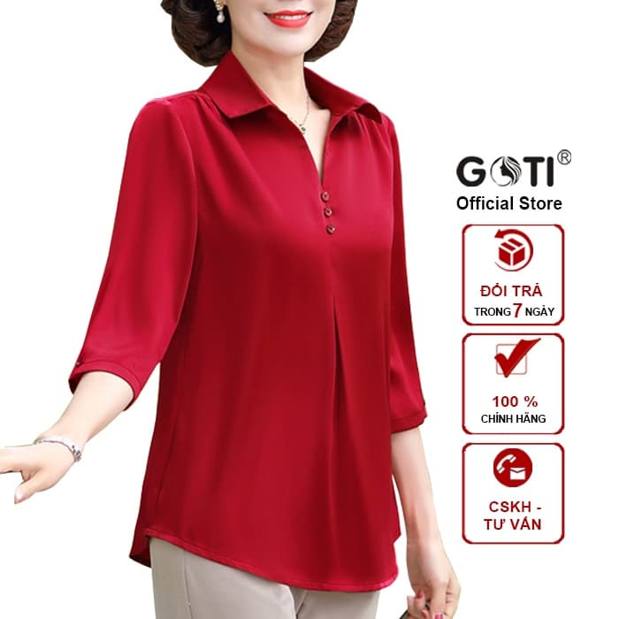 Ảnh GOTI - Áo Sơ Mi Trung Niên Nữ Cao Cấp Cổ Bẻ Tay Lỡ Nhiều Màu Trơn Có Size Tới 80 Kg 3A01 2