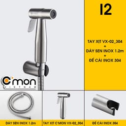 Thumbnail Bộ vòi xịt vệ sinh INOX 304 cao cấp C'MON VX-02-I (dây inox) 4