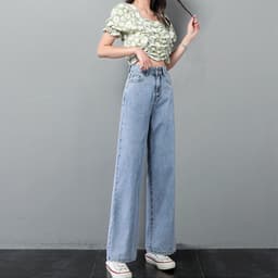 Thumbnail Quần Jeans Lưng Cao Ống Rộng Thời Trang Cho Nữ 2