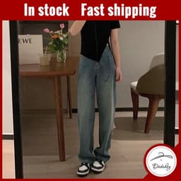 Thumbnail Daduhey Quần jean ống rộng lưng cao phong cách Hàn Quốc không có thắt lưng thời trang cho nữ 1