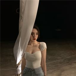Thumbnail Áo dệt kim ngắn tay cổ vuông ôm dáng gợi cảm cho nữ 2