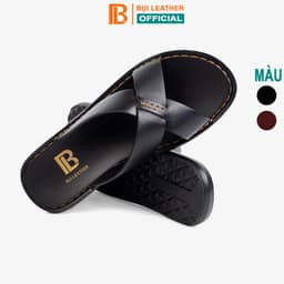 Thumbnail Dép nam quai ngang da bò Nappa cao cấp Bụi Leather E103, đế đúc nguyên khối khâu viền thủ công đi êm chân, BH 12 Tháng 1