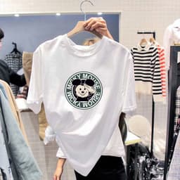 Thumbnail Áo Thun Cotton Thời Trang Mùa Hè Phong Cách Hàn Quốc  Áo Thun Ngắn Tay Dáng Ôm In Hoạt Hình Thời Trang Cá Tính 2