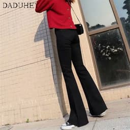 Thumbnail Quần jeans lưng cao ống loe thời trang phong cách Hong Kong 2021 dành cho nữ 4