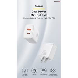 Thumbnail Củ sạc nhanh Baseus Compact Quick Charger PD 20W 2 cổng ( USB + Type C Dual Port, QC 3.0, chân cắm US ) nhỏ gọn 2