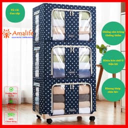 Thumbnail Hộp Vải Đựng Quần Áo 50*40*33cm, Túi Đựng Chăn Màn Đa Năng Có Khung Thép Cứng Bên Trong Gấp Gọn Chính Hãng Amalife 1