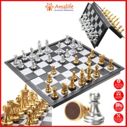 Thumbnail Bộ Chơi Cờ Vua Nam Châm Cao Cấp Cỡ Nhỏ Tiêu Chuẩn Quốc Tế Phủ Nhũ Vàng Nhũ Bạc Hãng Amalife 3