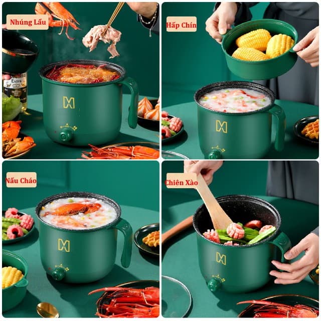 Ảnh Nồi Lẩu Điện Mini Ca Nấu Mì 2 Tầng Kèm Giá Hấp Đa Năng Nướng, Luộc, Chiên Chống Dính Vấn Đá Tiện Lợi Chính Hãng Amalife 4