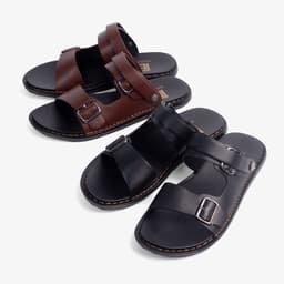 Thumbnail Dép nam quai ngang da bò Nappa cao cấp Bụi Leather E101, đế đúc nguyên khối khâu viền thủ công 2
