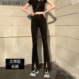 Thumbnail Daduhey Quần jean dài ống loe lưng cao màu đen phong cách Hàn Quốc thời trang mùa hè dành cho nữ 2021 1