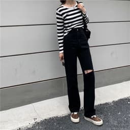 Thumbnail Quần jean dài thiết kế rách gối thời trang cho nữ 4