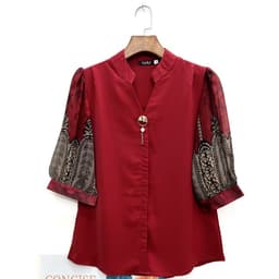 Thumbnail Áo Kiểu Nữ MAI THY 166, Mẫu Sơ Mi Trung Niên Cho Mẹ Tay Lỡ Cổ Đức Họa Tiết Thổ Cẩm Mới Mẻ | Thời Trang Trung Niên U40 3