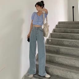 Thumbnail Daduhey Quần jean denim ống rộng lưng cao xinh xắn cho nữ 2