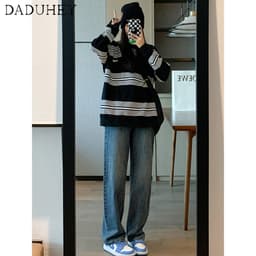 Thumbnail Quần denim ống rộng lưng cao phối thắt lưng phong cách Hàn Quốc thời trang cho nữ 3