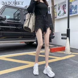 Thumbnail Quần Short Denim Lưng Cao Ống Rộng Thời Trang Hàn Quốc Mới 2021 Dành Cho Nữ 3