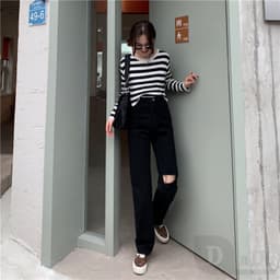 Thumbnail Quần jean dài thiết kế rách gối thời trang cho nữ 3