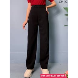 Thumbnail Quần công sở nữ ống suông lưng cao EMIX khóa trước chất tuyết mưa Quan09/P0K1+2 3