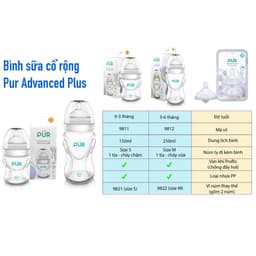 Thumbnail Bình sữa cổ rộng Pur Advanced Plus 150ml, có sẵn 1 núm size S (0-3th) trong bình 3