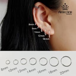 Thumbnail Khuyên Tai Bạc Tròn Trơn Basic Nhiều Size 12 mm 14mm 16mm 18mm 20mm - Minh Canh Jewelry 3