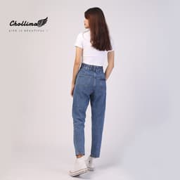 Thumbnail Quần baggy jeans nữ Chollima form rộng 2 bách vuông,lưng thun QD016 phong cách hàn quốc 2