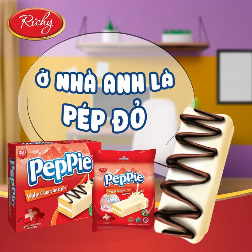 Ảnh Bánh Peppie Richy phủ socola trắng hộp 3 (45g) bánh bông lan kem bơ sữa 4