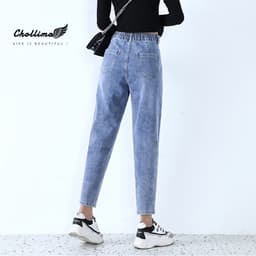 Thumbnail Quần baggy jeans nữ Chollima form rộng lưng thun gắn mạc đen QD008 ulzzang phong cách hàn quốc 1