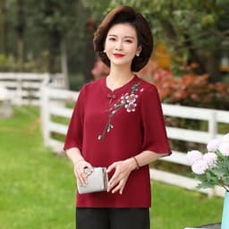 Thumbnail Áo Thêu Trung Niên MAI THY 771, Mẫu Sơ Mi Nữ Form Rộng Cổ Tàu Thêu Hoa Mai Chất Voan Hàn | Thời Trang Trung Niên U50 2