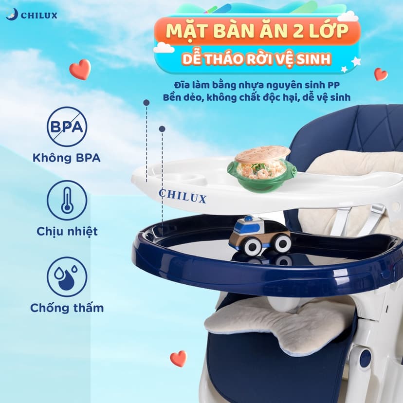 Ảnh Ghế ăn dặm cho bé cao cấp Chilux Grow V - Có thể gấp gọn - Nâng hạ độ cao dễ dàng 4