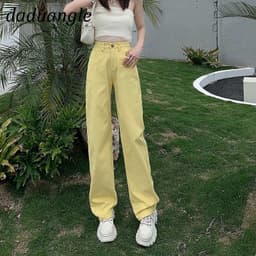 Thumbnail Quần jean dệt kim ống rộng thẳng cạp cao thời trang kích thước lớn cho nữ 3