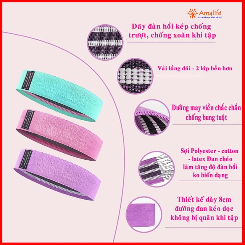 Ảnh Dây Kháng Lực Đàn Hồi Tập Mông Trái Đào Mini Band Hỗ Trợ Tập Chân, Đùi, Gym Cao Cấp Chính Hãng Amalife 3