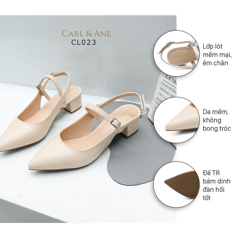 Ảnh Carl & Ane - Giày gót vuông mũi nhọn kiểu dáng thanh lịch cao 3,5cm màu nude - CL023 1
