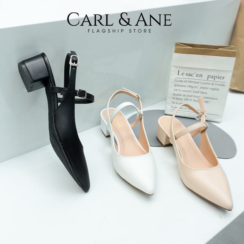 Ảnh Carl & Ane - Giày gót vuông mũi nhọn kiểu dáng thanh lịch cao 3,5cm màu nude - CL023 3