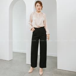 Thumbnail Quần ống rộng Choobe lưng cạp cao baggy vải cao cấp nữ dài suông loe culottes xuông màu đen Q01 3