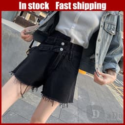Thumbnail Quần Short Jean Lưng Cao Dáng Rộng Rách Gối Phong Cách Hàn Quốc Thời Trang Mùa Hè Hàng Mới 1