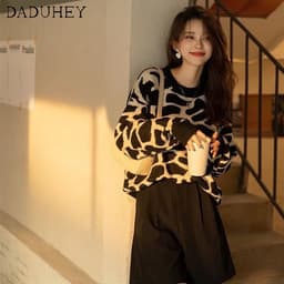 Thumbnail Áo Sweater Chui Đầu Dáng Rộng In Họa Tiết Da Báo Kiểu Nhật Bản Cá Tính Cho Nữ 3