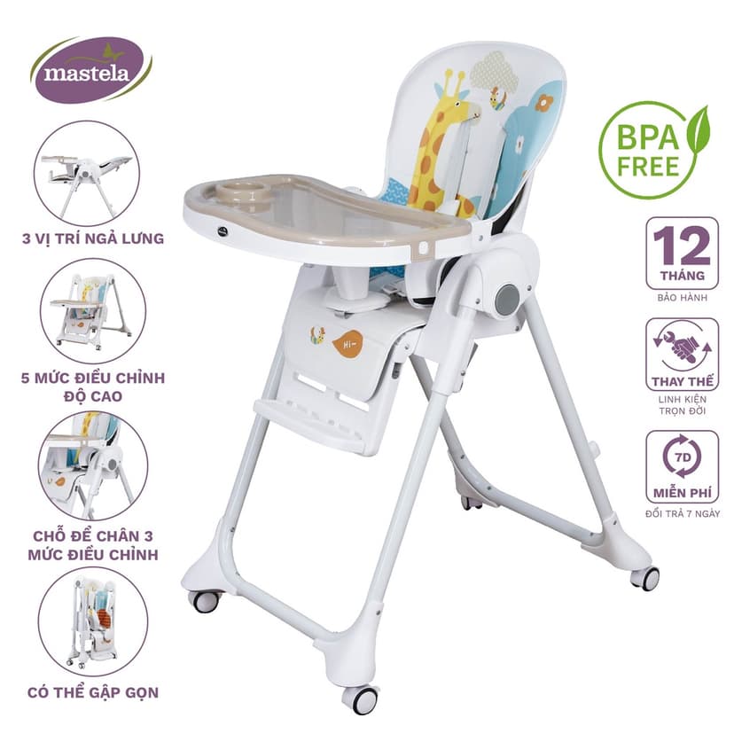 Ảnh Ghế ăn dặm đa năng ,có bánh xe,nâng hạ độ cao điều chỉnh độ ngả nằm cho bé 1015 Mastela 1
