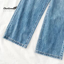 Thumbnail Quần baggy jeans nữ Chollima ống rộng SIMPLE JEAN dài 98cm gài cúc eo màu xanh nhạt QD041 3