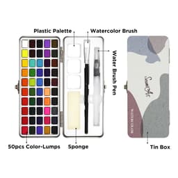 Thumbnail Set màu nước rắn SEAMIART 50 màu sắc kết hợp có hộp đựng thiếc và cọ vẽ tiện lợi 4