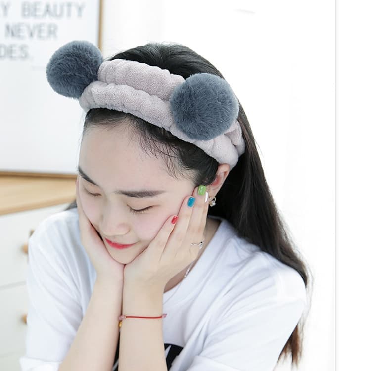 Ảnh Băng đô tóc rửa mặt trang điểm Laboon, bờm tóc tai gấu trúc vải nhung co giãn mềm mịn 3