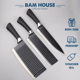 Thumbnail Dao bếp đa năng inox Bam House lưỡi gợn sóng siêu bén cán cao su cao cấp DGS01 1