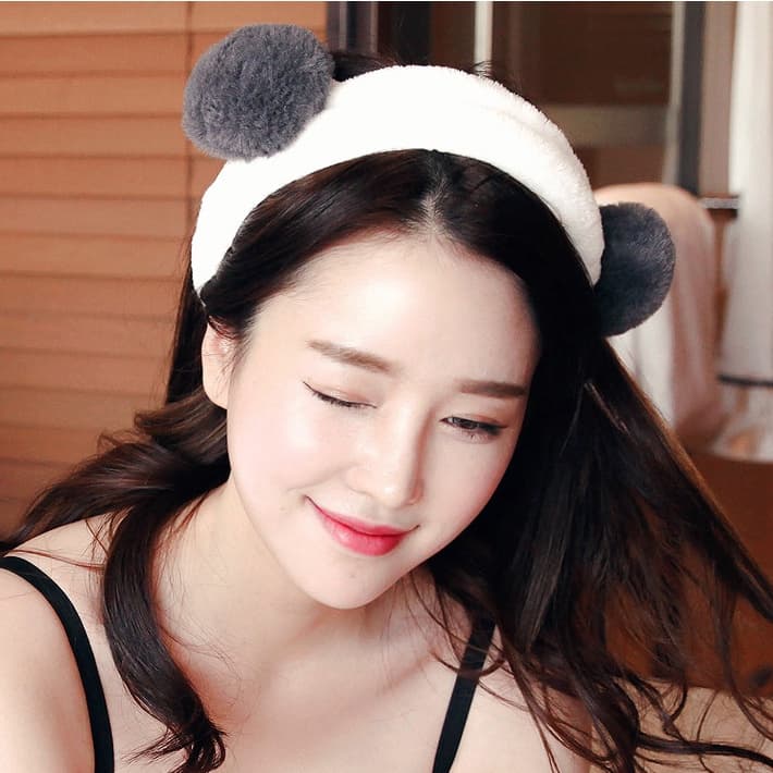 Ảnh Băng đô tóc rửa mặt trang điểm Laboon, bờm tóc tai gấu trúc vải nhung co giãn mềm mịn 1