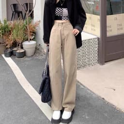 Thumbnail Daduhey Quần kaki trơn lưng cao ống rộng thời trang cá tính dành cho nữ 3