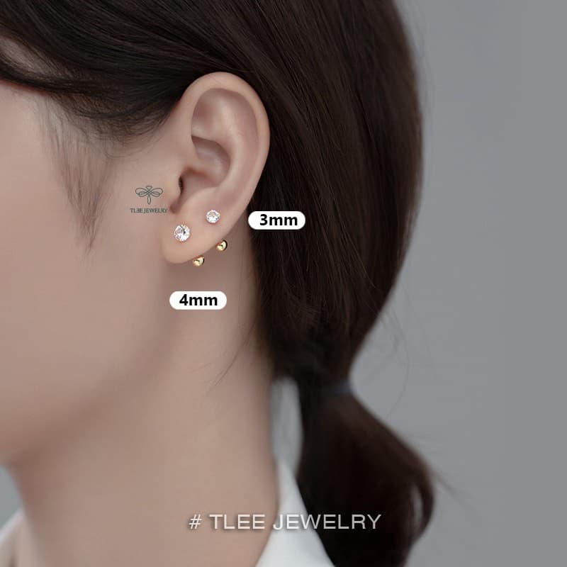 Ảnh Bông tai bạc TLEE nam nữ nụ đá 925 chốt ren vặn nhiều size cá tính TLEE JEWELRY B0338 3